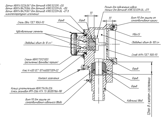 Схема элементов взрывозащиты блока детекторного АПИ5.132.039-07 для СТМ-10 (с диффузионной подачей пробы)